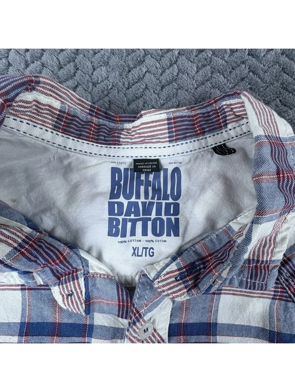 Buffalo David Bitton Mens XL Button Front Shirt Blue/Red Plaid (0084)